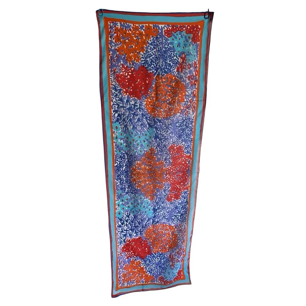 Vintage Vera Neumann Scarf Oblong Red White Blue Abstract Floral Mod Go Go